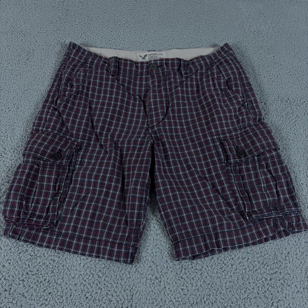 VINTAGE American Eagle Shorts Mens 36 Red Plaid Cargo 10" Y2K Classic Baggy Hike